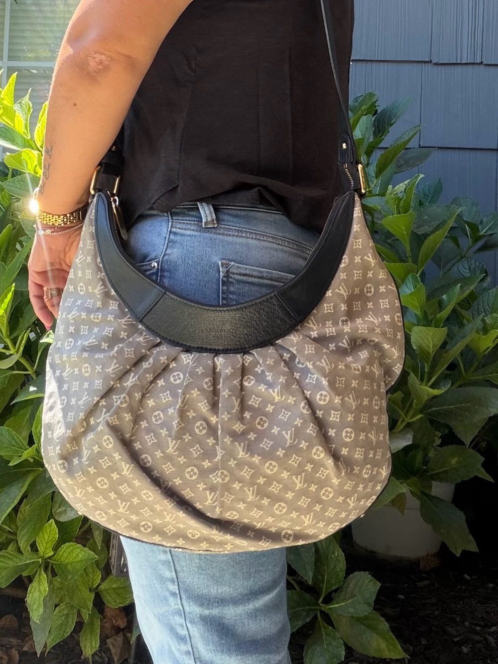 Louis Vuitton Gray Monogram Crescent Shoulder Bag with Black Trim